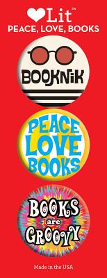Image for PEACE, LOVE, BOOKS 3-BUTTON ASSORTMENT
