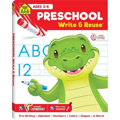 School Zone - Preschool Write & Reuse Workbook - Ages 3 to 5, Spiral Bound, Write-On Learning, Wipe Clean, Includes Dry Erase Marker, Letter Tracing, and More (School Zone Write & Reuse Workbook)