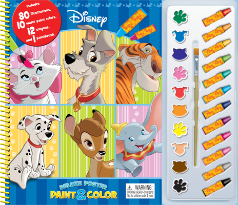 Phidal - Disney Animals Classics Deluxe Poster Paint & Color - with 80 Coloring Pages, 10 Water Color Paints and 12 Crayons for Kids and Children Learning Fun (Deluxe Poster and Paint)